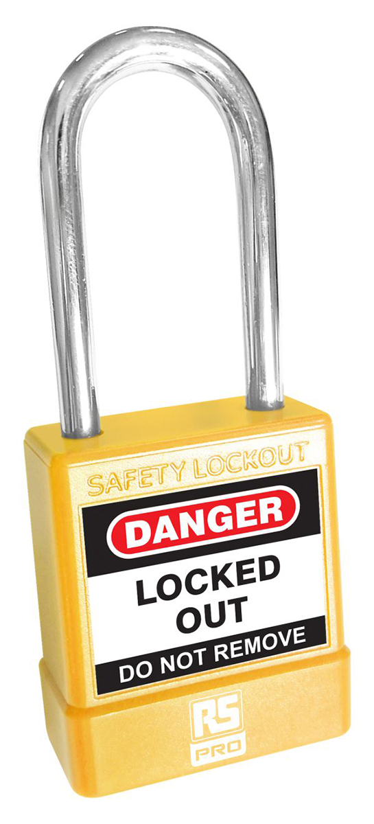 RS PRO Yellow 1-Lock ABS, Steel Safety Lockout Padlocks, 5mm Shackle, 46mm Attachment