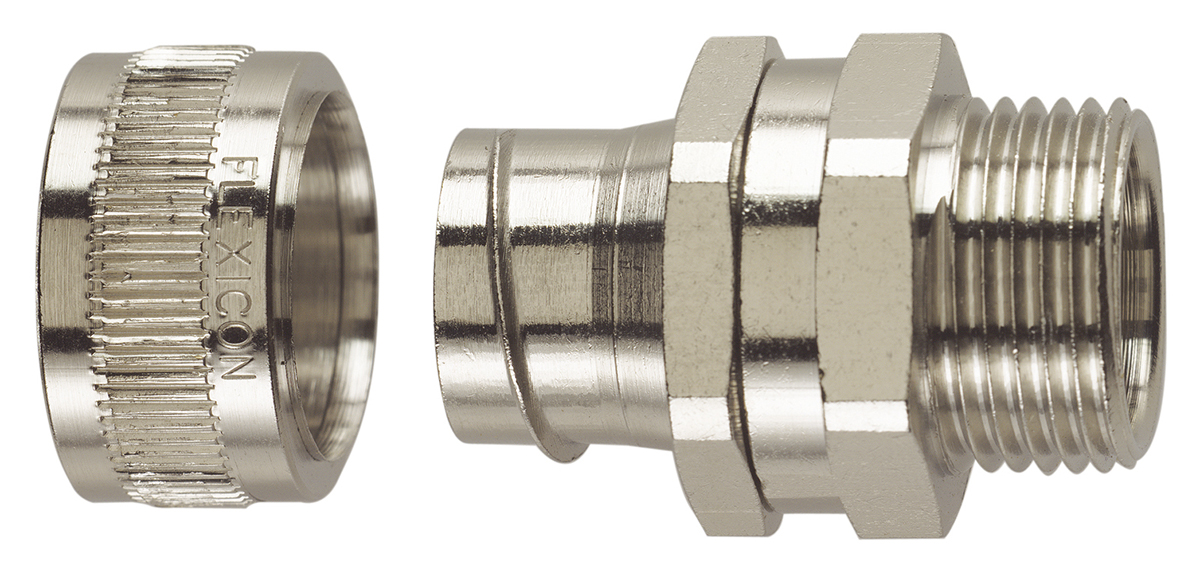 Flexicon Straight, Swivel, Conduit Fitting, 50mm Nominal Size, M50, Nickel Plated Brass IP40 rating