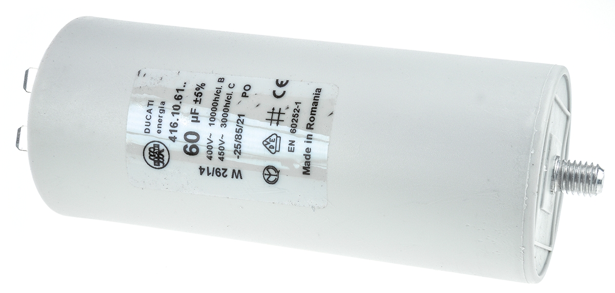 Ducati Energia 4.16.10 Polypropylene Film Capacitor, 450V ac, ±5%, 60μF, Stud Mount