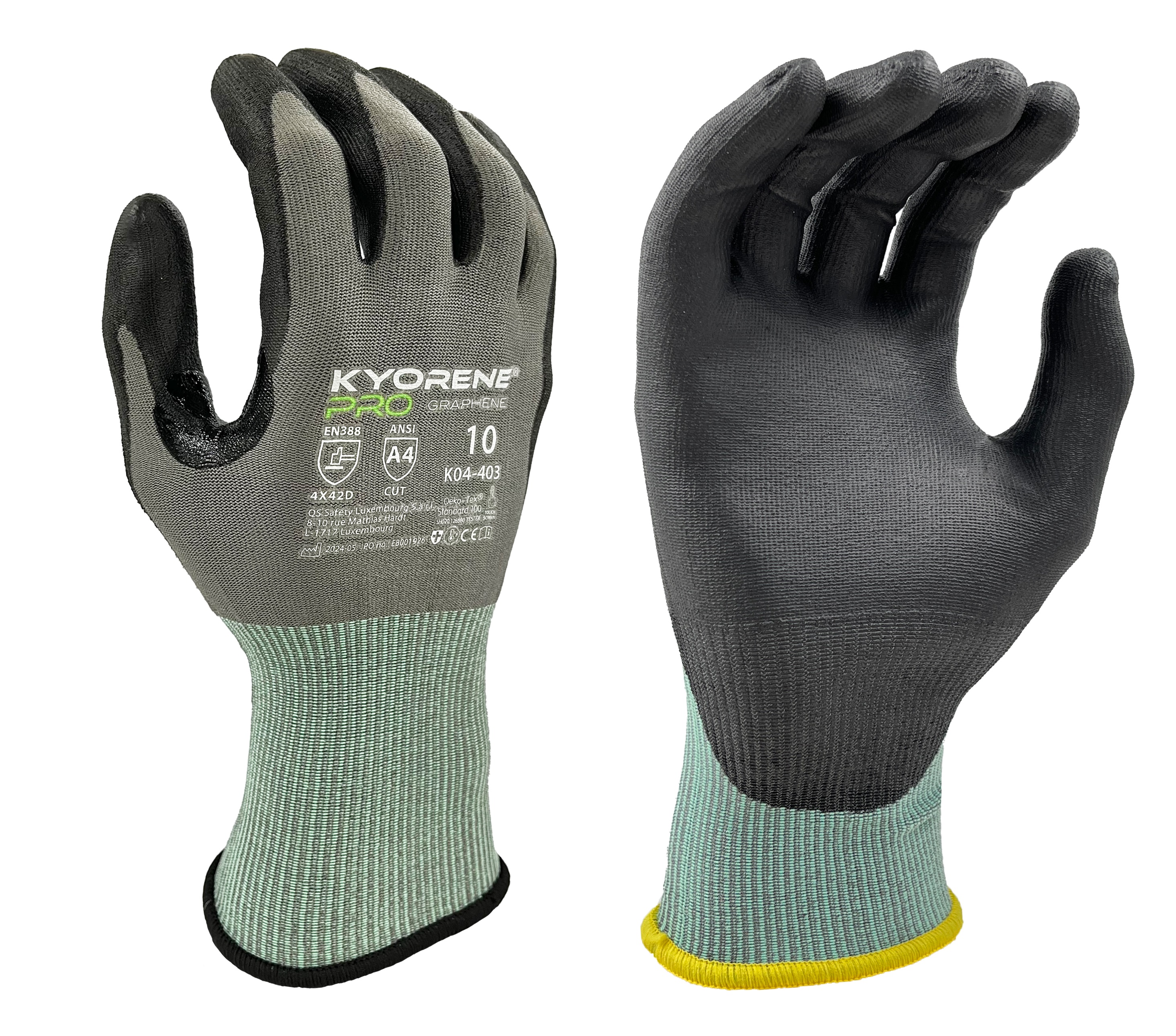 KYORENE K04-403 Grey Graphene Work Gloves, Size 11, Polyurethane Coating