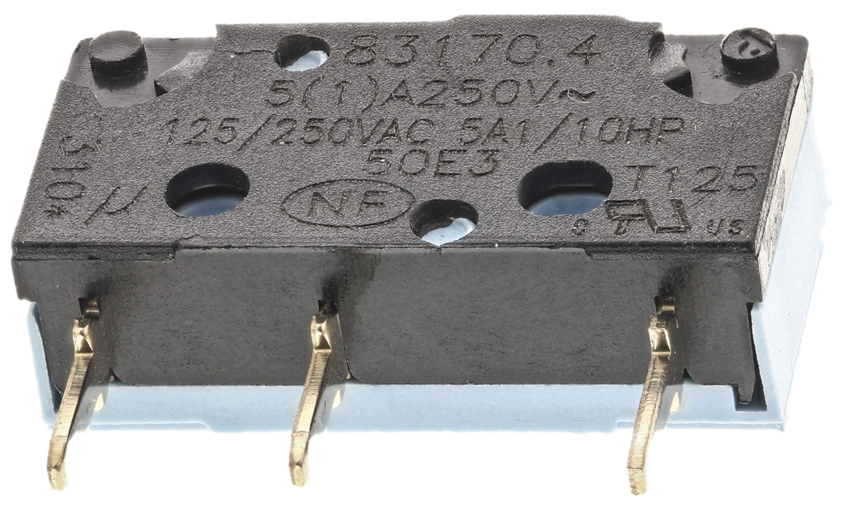 Crouzet Plunger Micro Switch, Solder Terminal, 5 A @ 250 V ac, SPDT