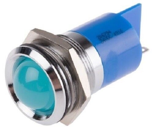 APEM Q22 Series Blue Panel Mount Indicator, 24V dc, 22mm Mounting Hole Size, Faston, Solder Lug Termination, IP67
