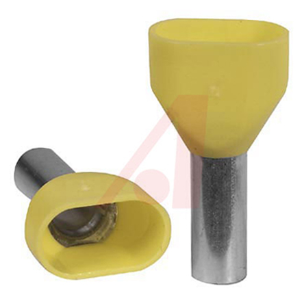 Altech Insulated Crimp Bootlace Ferrule, 12mm Pin Length, 5mm Pin Diameter, 2 x 6mm² Wire Size, Yellow