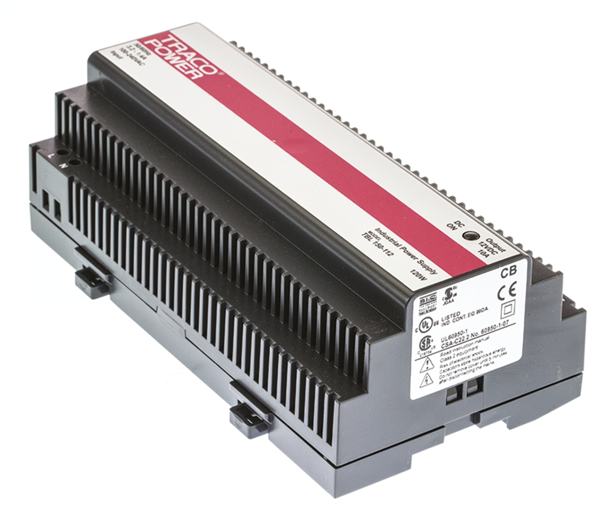 TRACOPOWER TBL Switched Mode DIN Rail Power Supply, 85 → 132V ac ac Input, 12V dc dc Output, 10A Output, 120W