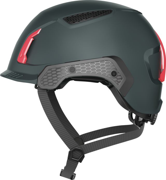 ABUS SPECTOR Grey Safety Helmet with Chin Strap, AdjustableVentilated