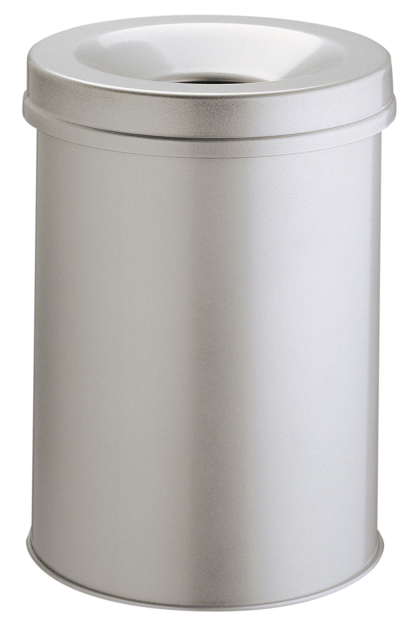 Durable Waste Basket Safe Round 15L Grey Flip Steel Waste Bin
