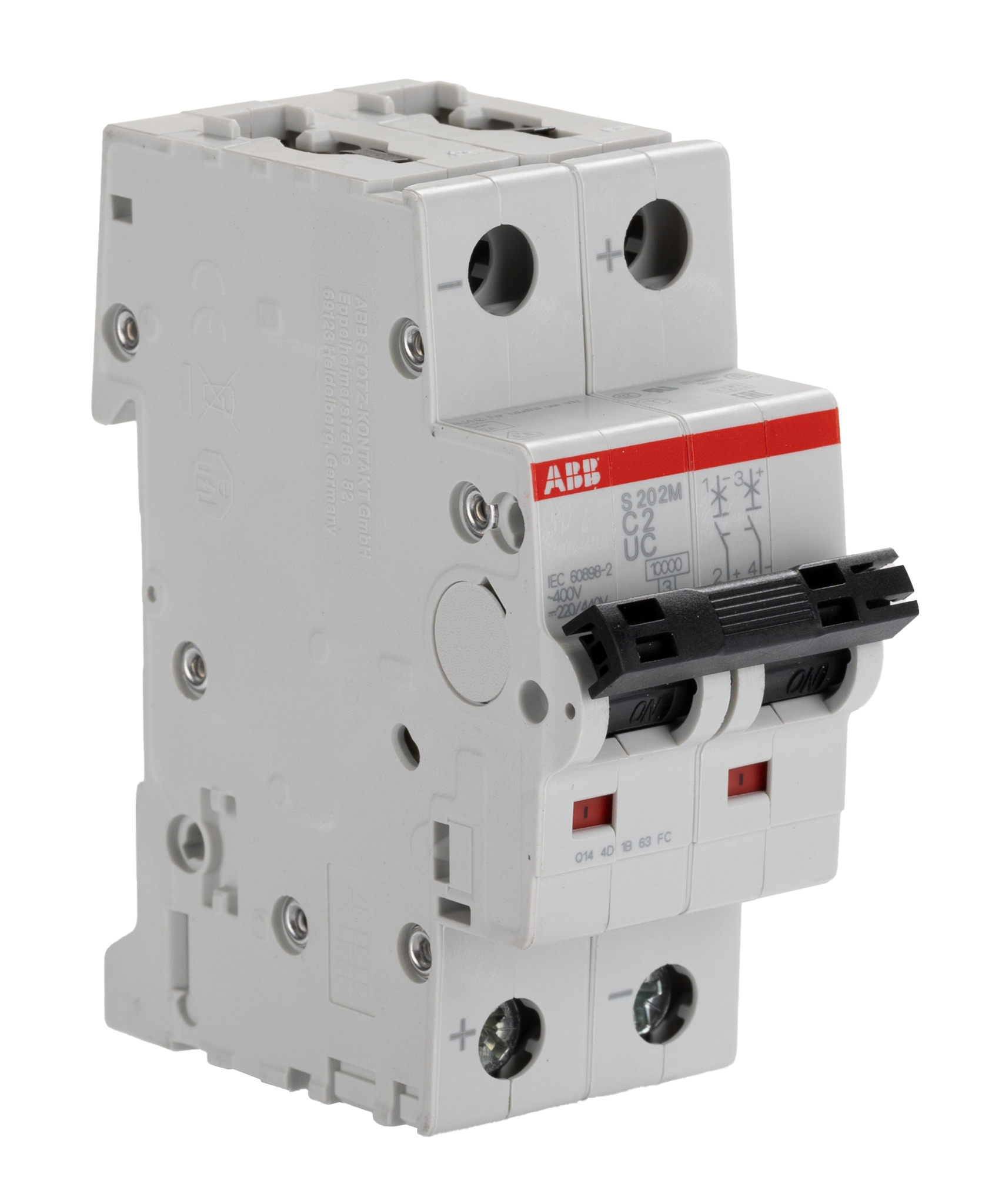 ABB System Pro M Compact S200MUC MCB, 2P, 2A Curve C, 440V AC, 500V DC, 25 kA Breaking Capacity