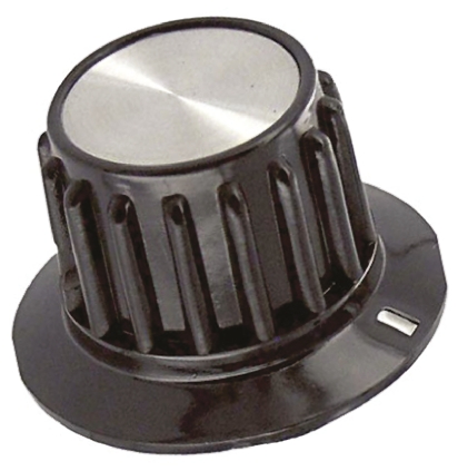 TE Connectivity 35.1mm Black Potentiometer Knob for 6.35mm Shaft Splined, PKA90B1/4