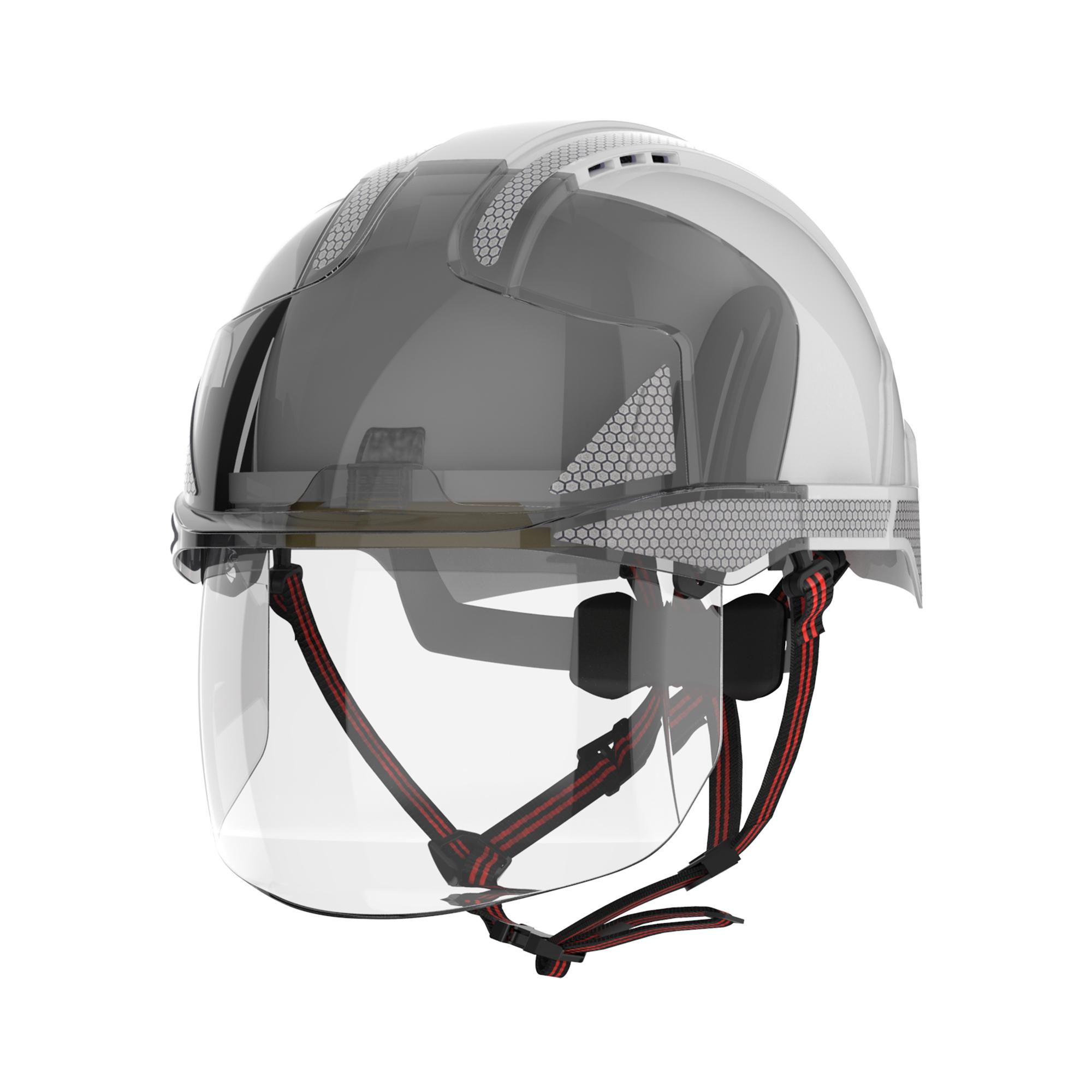 JSP EVOVISTAshield White Safety Helmet with Chin Strap, AdjustableVentilated