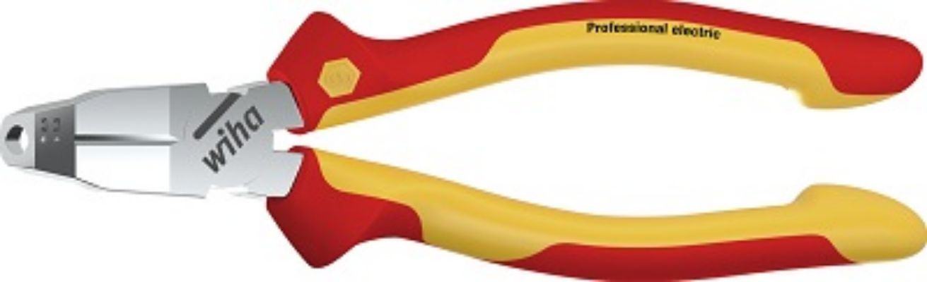 Wiha Combination Pliers, 170 mm Overall, Bent, Flat Tip, VDE/1000V