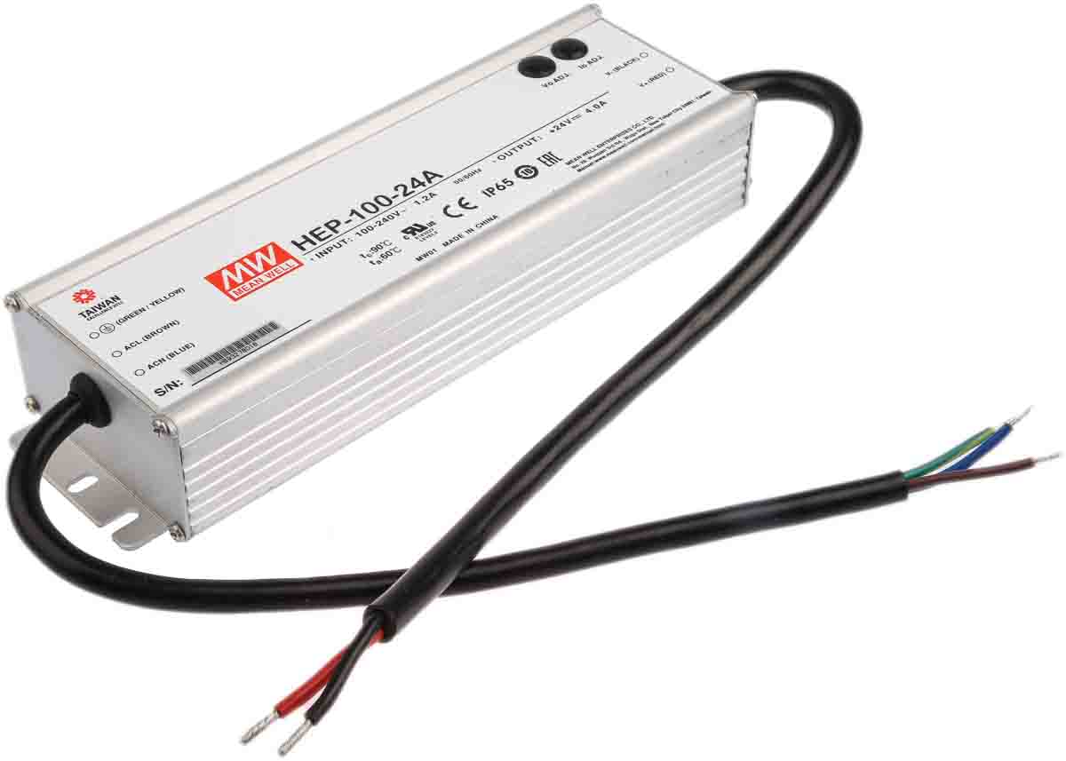 MEAN WELL Switching Power Supply, HEP-100-24A, 24V dc, 4A, 96W, 1 Output, 127 → 431 V dc, 90 → 305 V ac