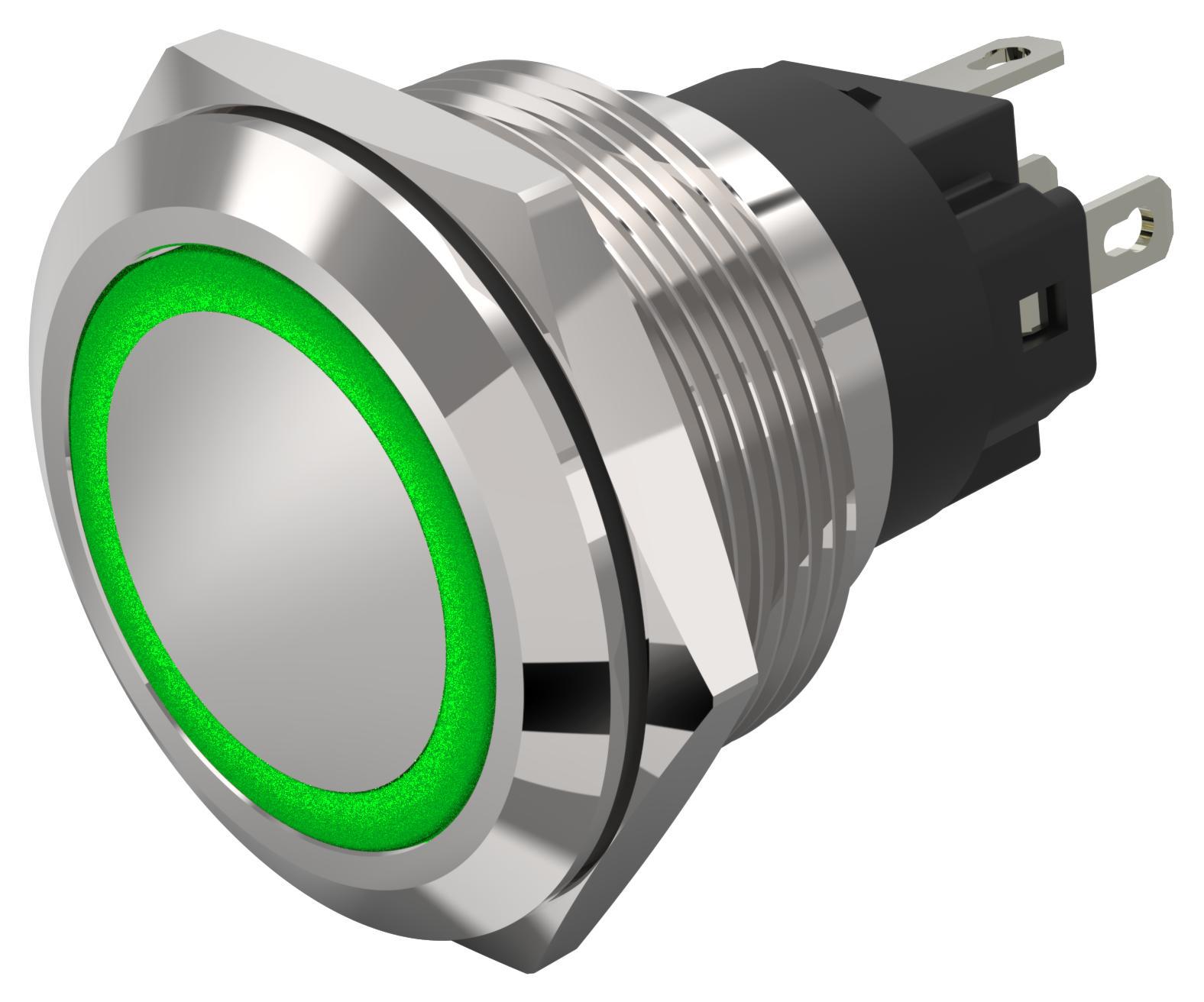 EAO 82 Series Illuminated Illuminated Push Button Switch, Latching, Panel Mount, 22.3mm Cutout, SPDT, Green LED, 240V,