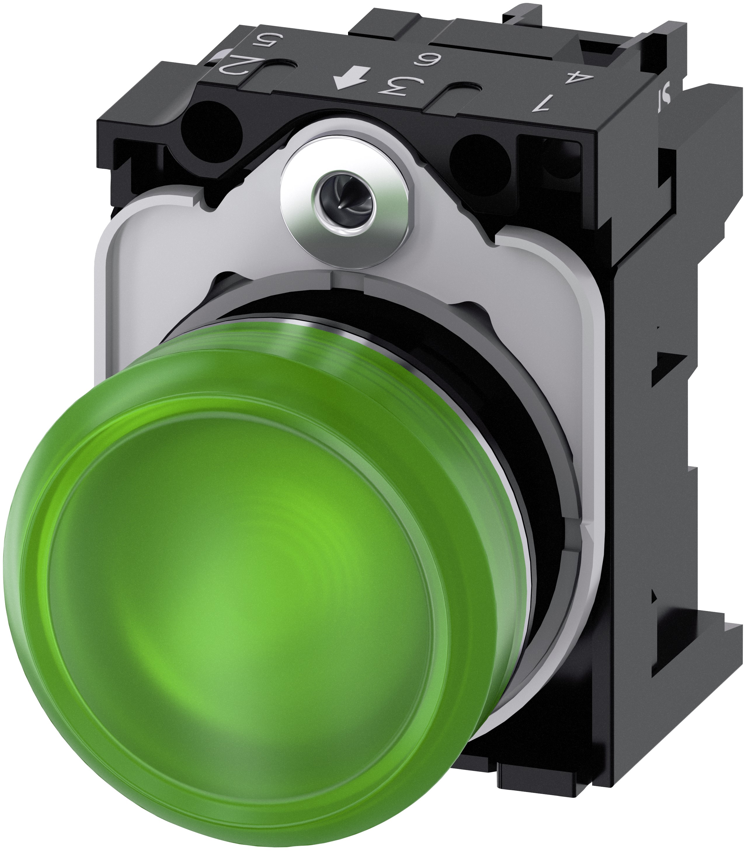 Siemens, SIRIUS ACT 3SU11, Panel Mount Green LED Pilot Light, 22mm Cutout, IP20, Round, 230V ac