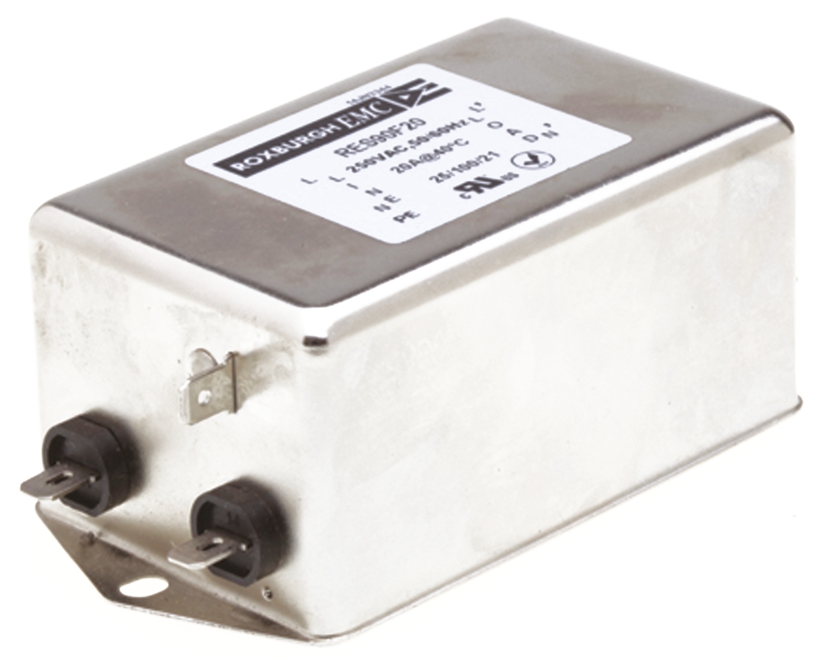Roxburgh EMC, RES90 20A 250 V ac DC → 60Hz, Chassis Mount RFI Filter, Fast-On, Single Phase