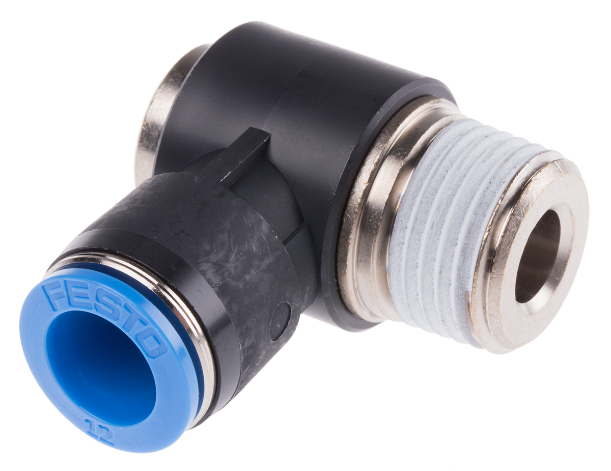 Festo QS Series Elbow Threaded Adaptor, R 1/2 Male to Push In 12 mm, Threaded-to-Tube Connection Style, 153105