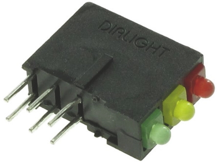 Dialight 570-0100-132F, Red/Yellow/Green Right Angle PCB LED Indicator, 3 LEDs, Through Hole 2.5 V
