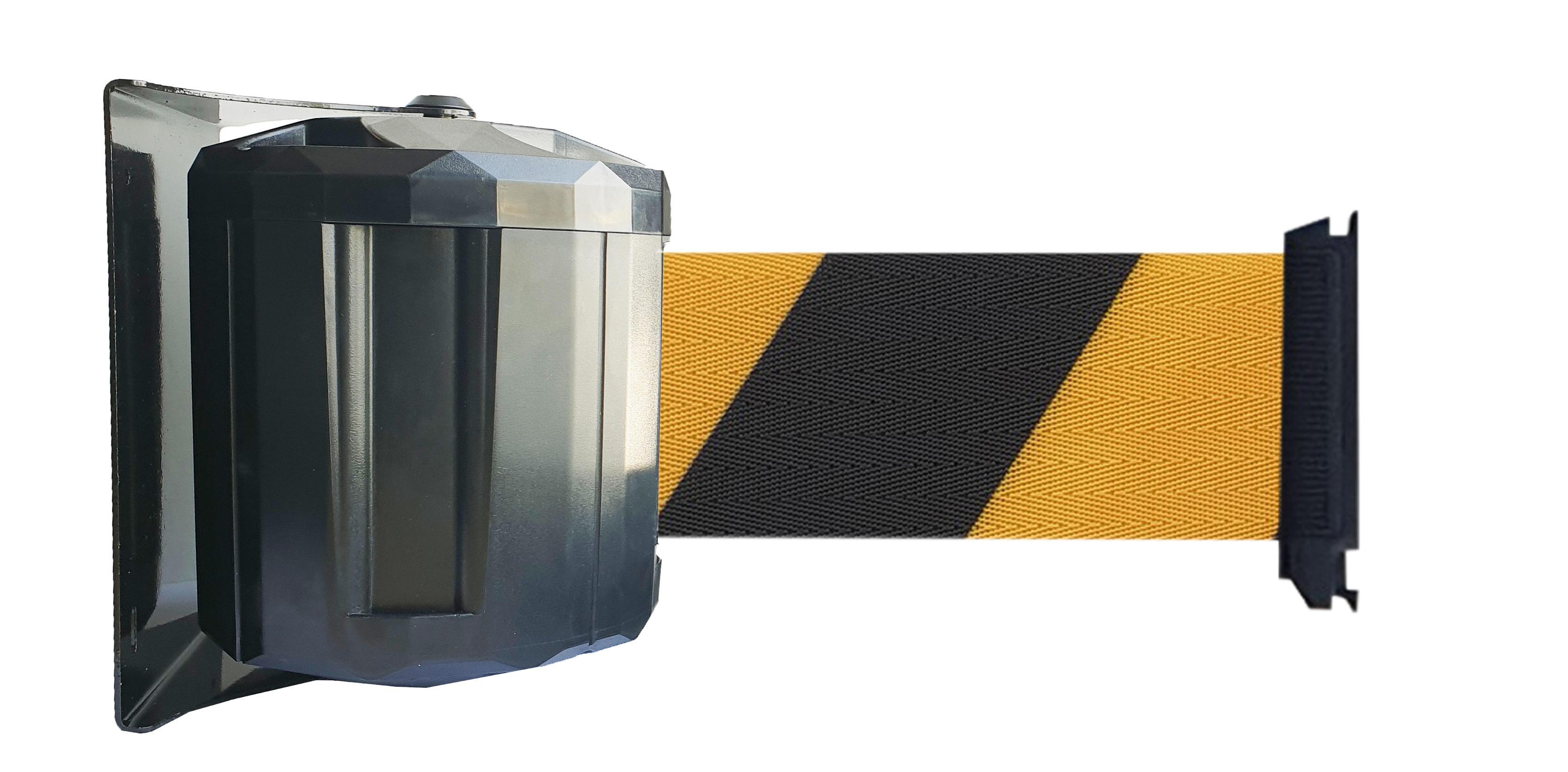 Viso Black & Yellow Steel Retractable Barrier, 10m, Black, Yellow Tape