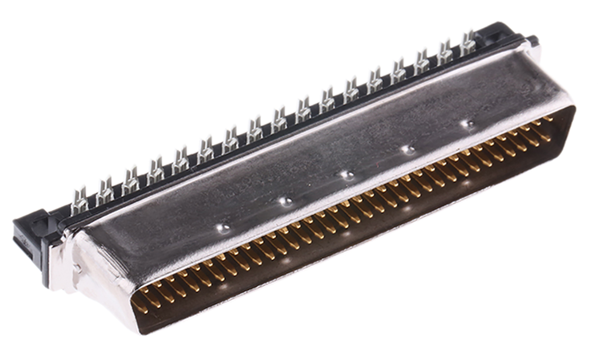 TE Connectivity Male 68 Pin Right Angle Cable Mount SCSI Connector 1.27mm Pitch, IDT