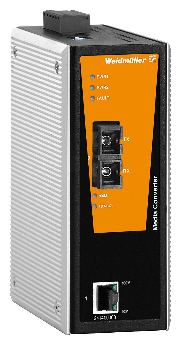 Weidmuller RJ45 Ethernet Media Converter, Multi Mode, Half/Full Duplex 5km