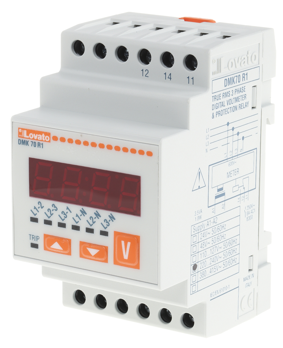 Lovato DMK Series Digital Voltmeter AC, LED Display 4-Digits ±0.25 %