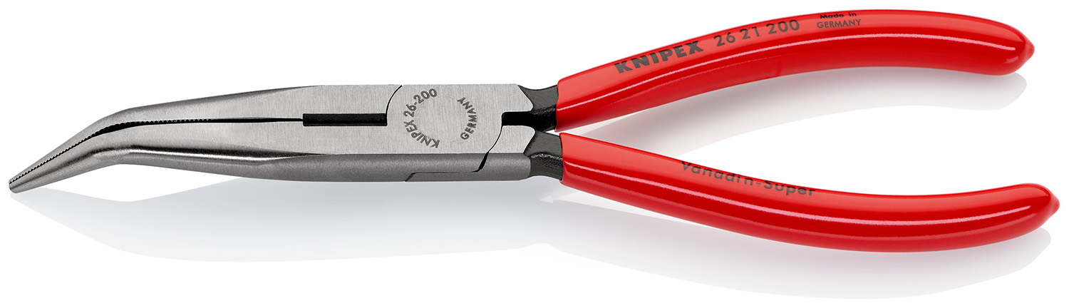 Knipex Long Nose Pliers, 200 mm Overall, Angled Tip, 73mm Jaw