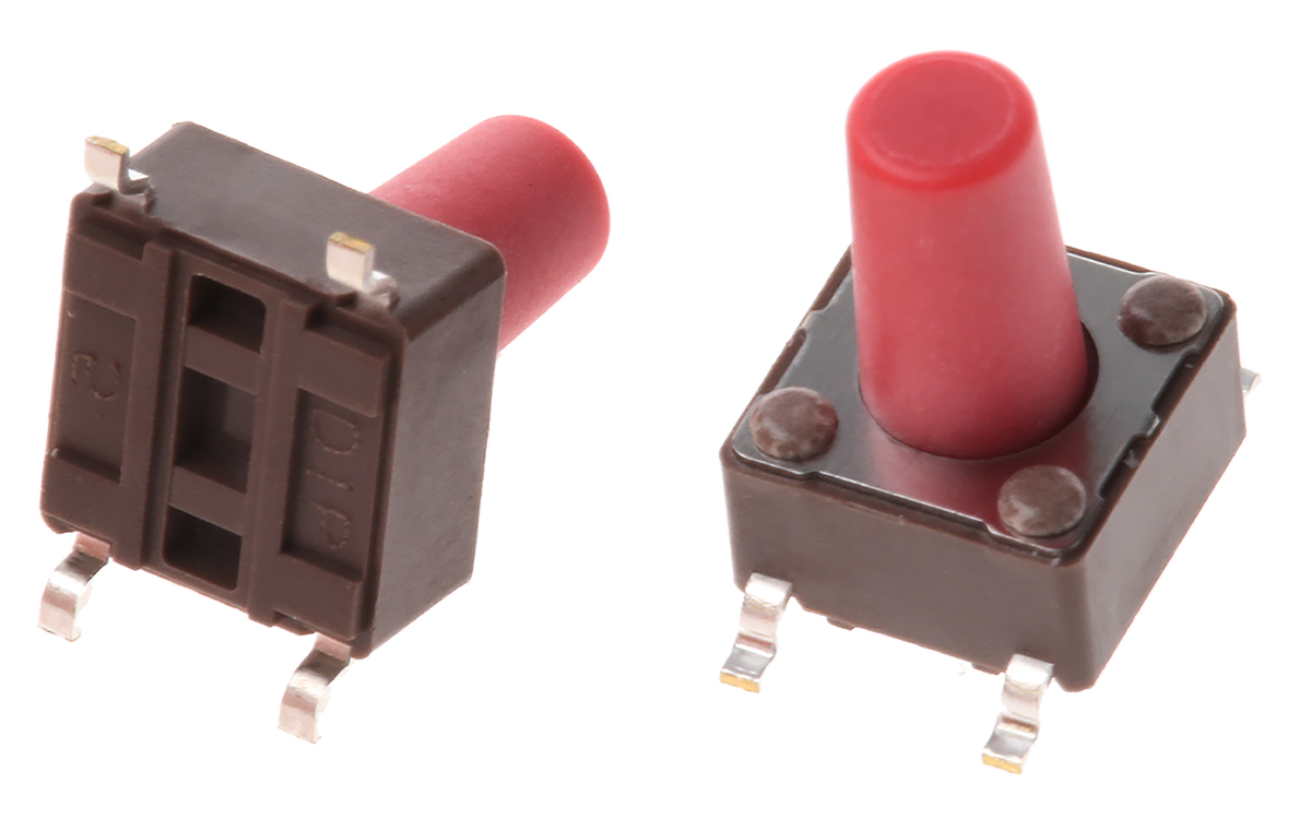 Apem Red Stem Tactile Switch, SPST 50 mA @ 12 V dc 9.5mm Surface Mount