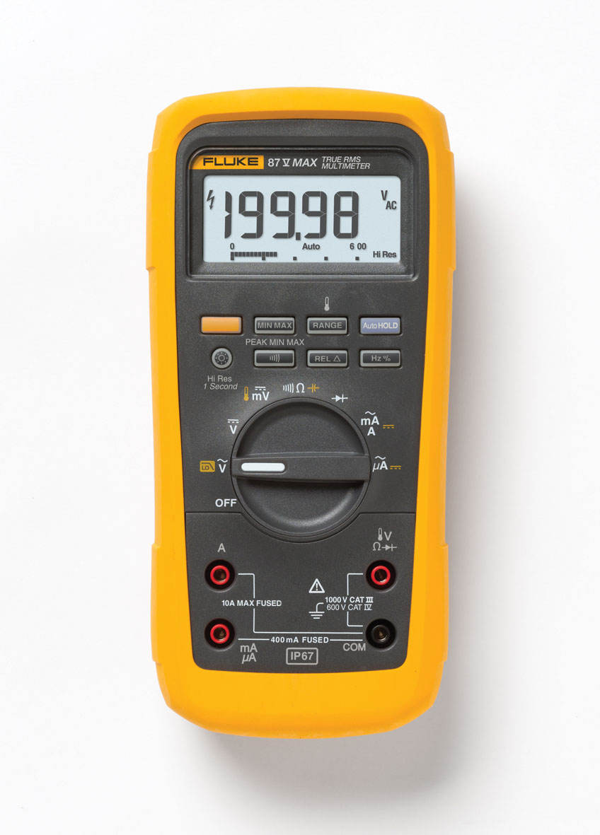 Fluke 87V-MAX Handheld Digital Multimeter, True RMS, 10A ac Max, 10A dc Max, 1000V ac Max