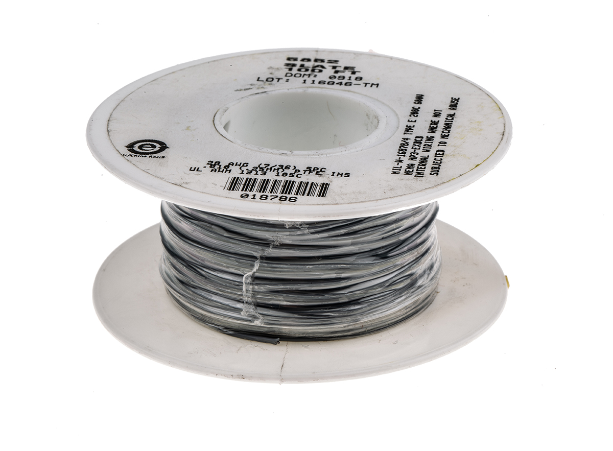 Alpha Wire 5852 Series Grey 0.09 mm² PTFE Equipment Wire, 28 AWG, 7/0.13 mm, 30m, PTFE Insulation, 5852 SL005