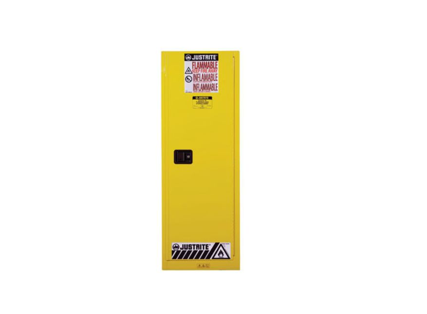 Justrite Yellow Steel Lockable 1 Door Flammable Cabinet, 1651mm x 591mm x 457mm
