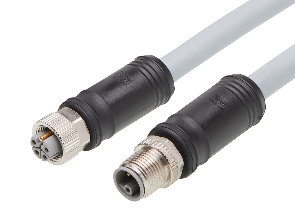 Brad from Molex Cordset, 5 Contacts, Cable, M12 Connector, Plug, Socket, Female/Male, IP67, 120501 Series