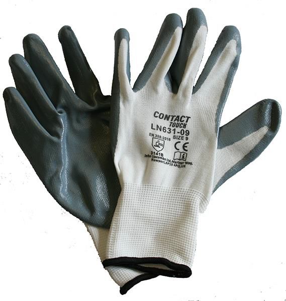 Liscombe Contact Touch White Nylon Nylon Work Gloves, Size 7, Nitrile Coating