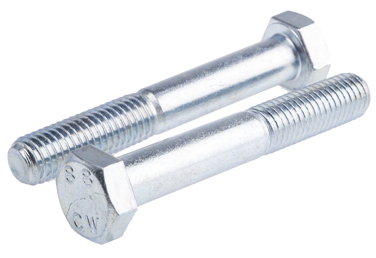 RS PRO Bright Zinc Plated Steel, Hex Bolt, M12 x 80mm