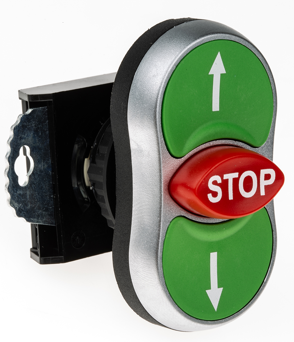 BACO Series Green/Red/Green Spring Return Push Button Head, 22mm Cutout, IP66
