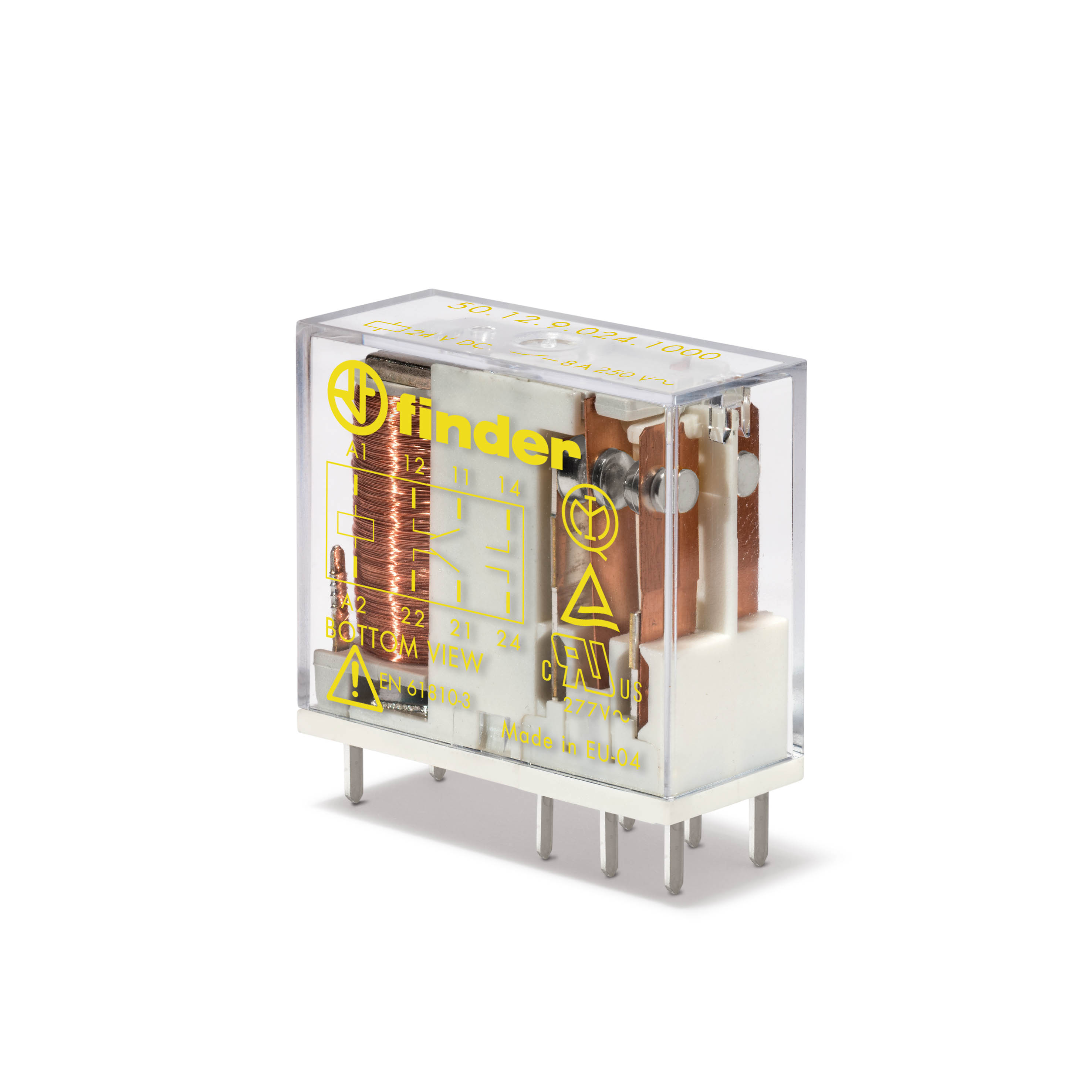 Finder PCB Mount Force Guided Relay, 24V dc Coil Voltage, 2 Pole, DPDT