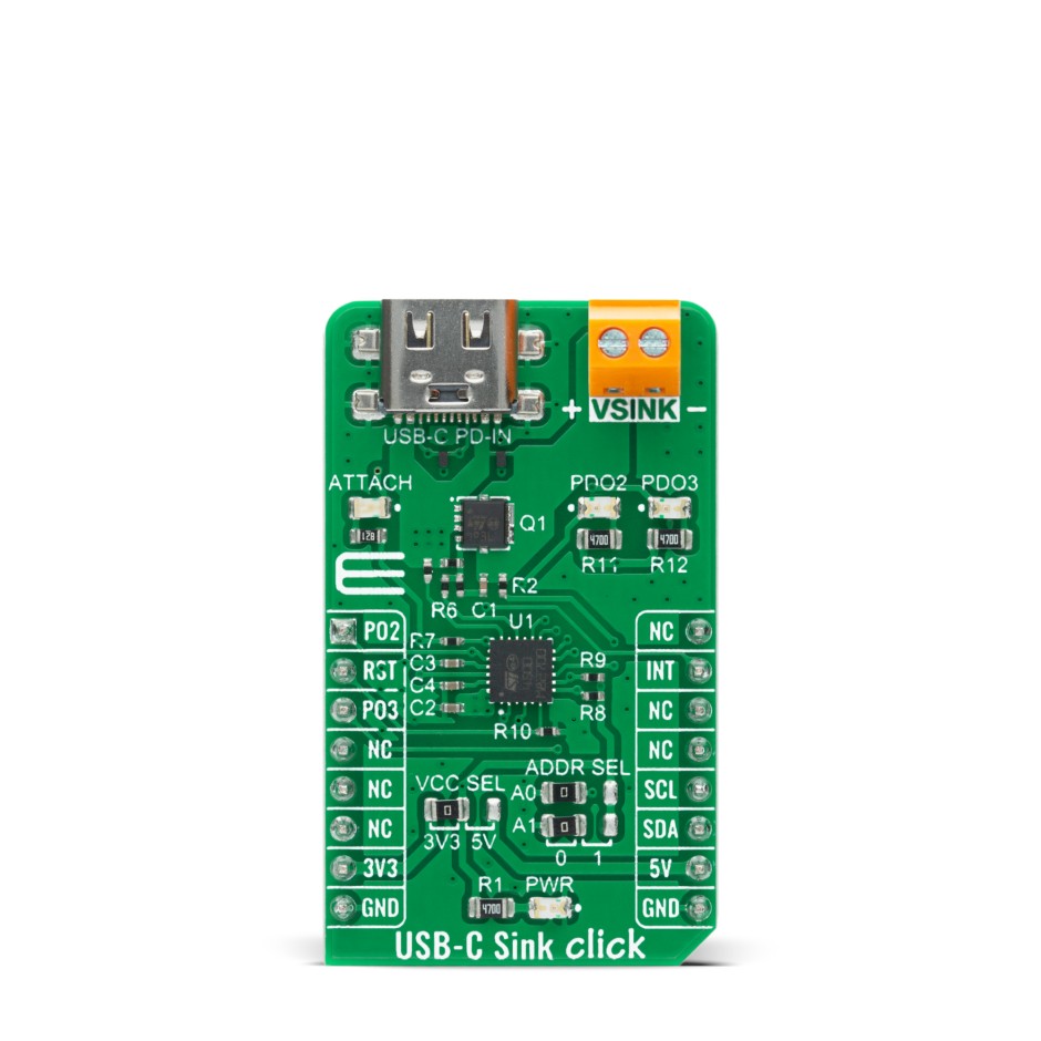 MikroElektronika USB -C Sink Click USB Power Controller for STUSB4500 for System equipped with the mikroBUSTM socket