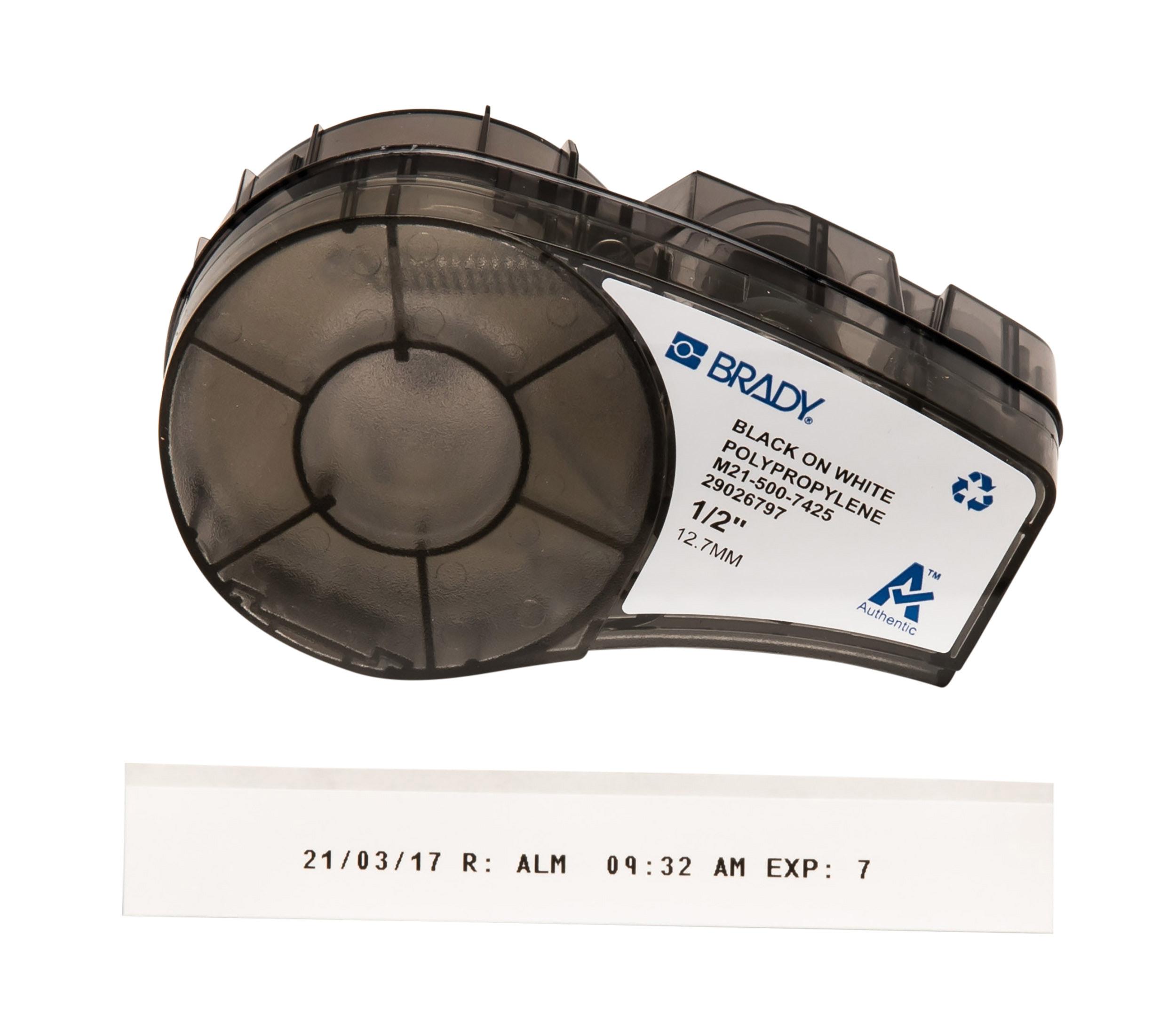 Brady B-7425 Black on Black on White Label Printer Tape, 6.4 m Length, 12.70 mm Width