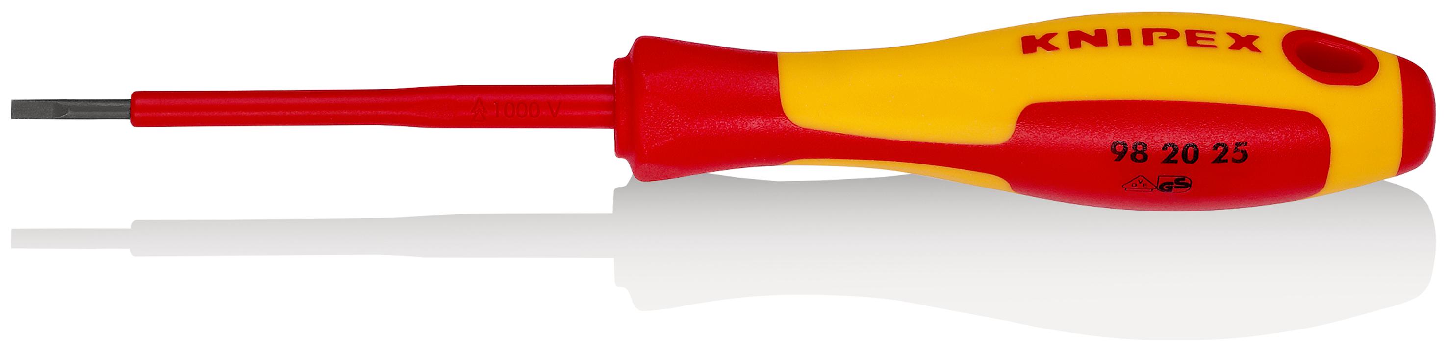 Knipex Slotted Insulated Screwdriver, 2,5 mm Tip, 75 mm Blade, VDE/1000V, 177 mm Overall