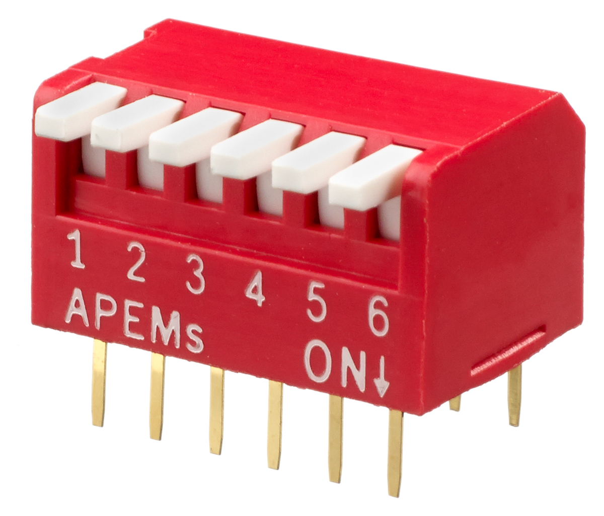 APEM 6 Way Through Hole Piano Dip Switch SPST, Piano Actuator