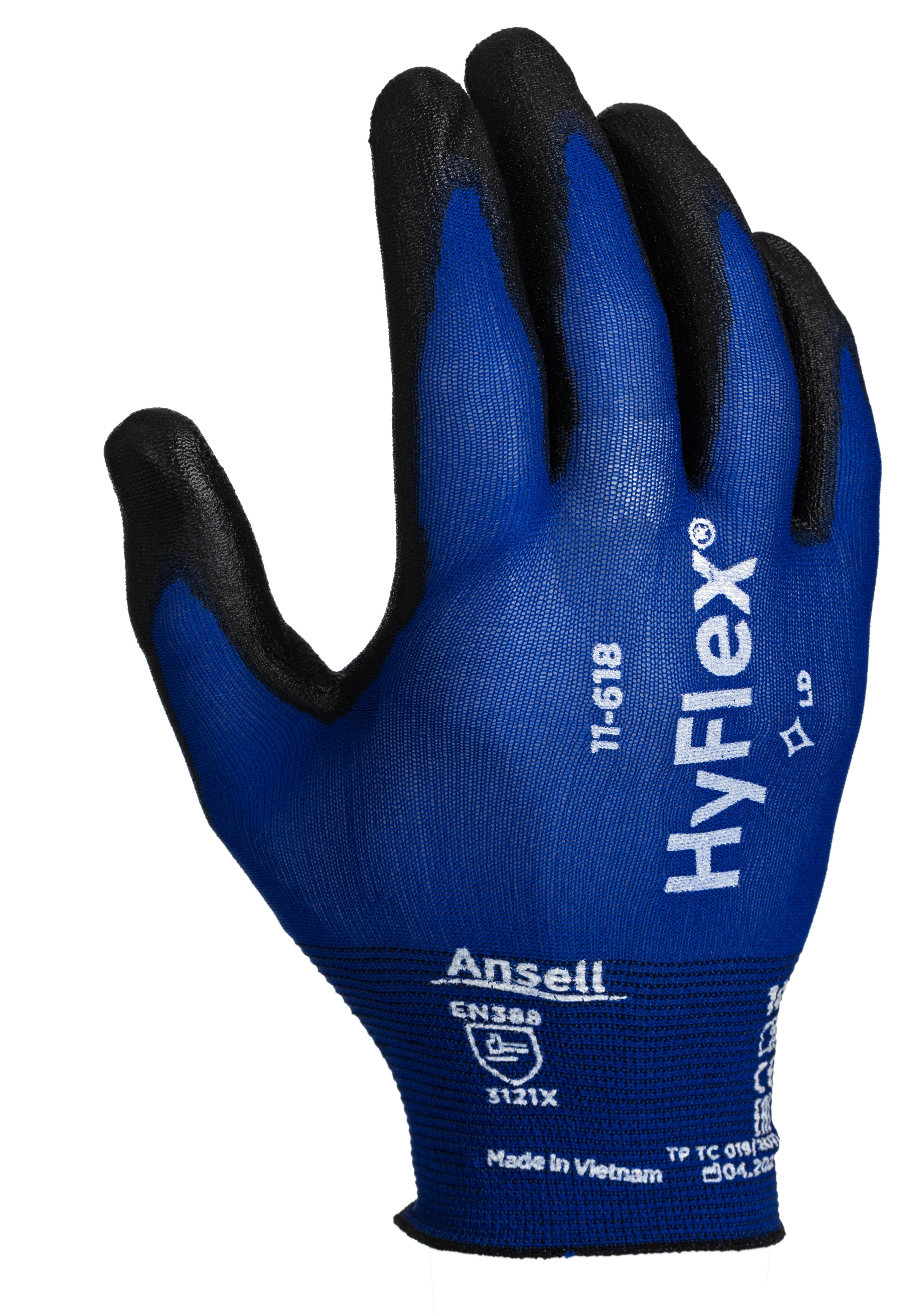 Ansell HyFlex 11-618 Blue Nylon Glove, Size 10, Polyurethane Coating