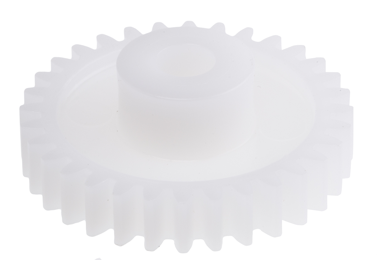 RS PRO POM 36 Teeth Spur Gear, 0.5 Module, 5mm Bore Diam, 18mm Pitch Diam, 10mm Hub Diam