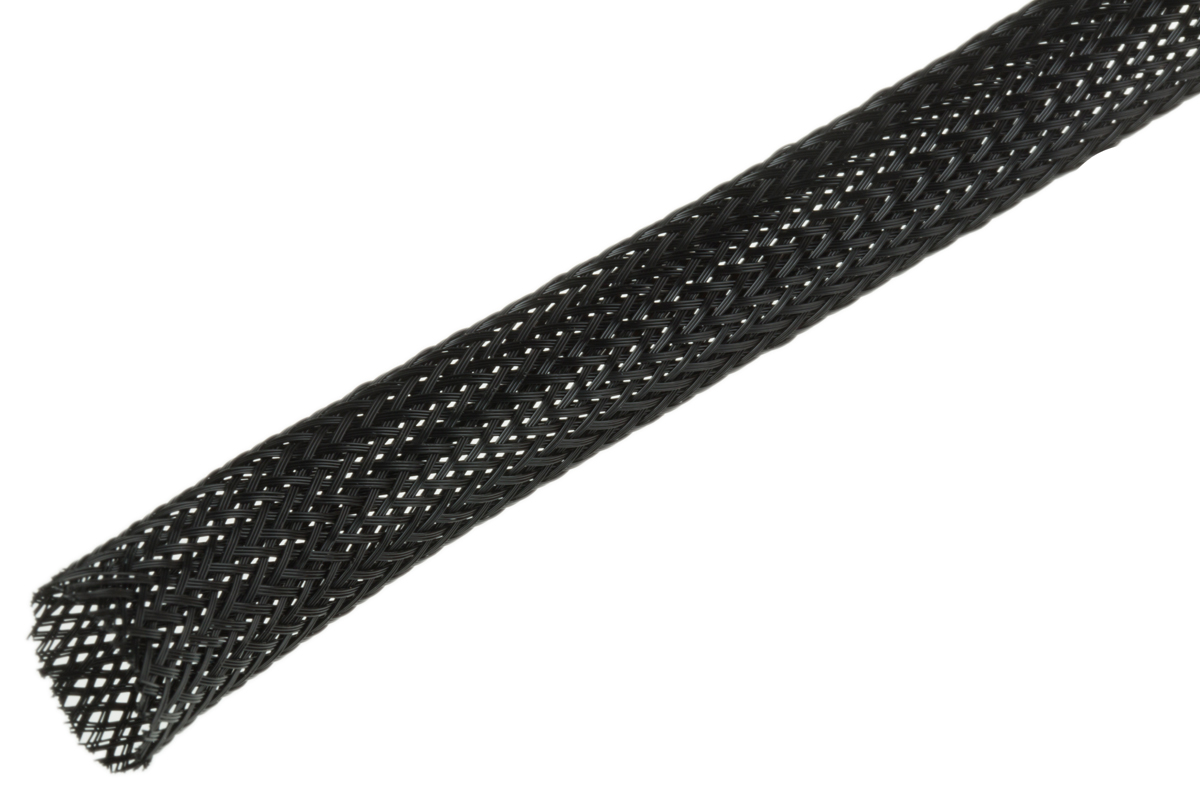 SES Sterling Expandable Braided PET Black Cable Sleeve, 10mm Diameter, 100m Length