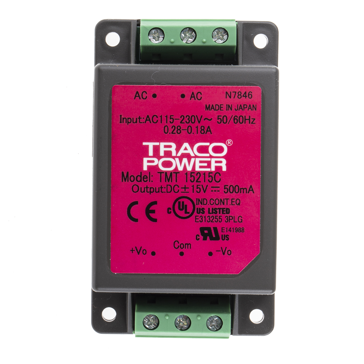 TRACOPOWER Switching Power Supply, TMT 15215C, ±15V dc, 500mA, 15W, Dual Output, 85 → 264 V ac, 85 → 370
