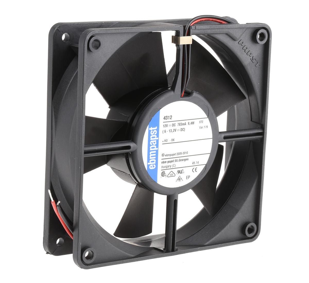 ebm-papst 4300 Series Axial Fan, 12 V dc, DC Operation, 204m³/h, 9.4W, 119 x 119 x 32mm