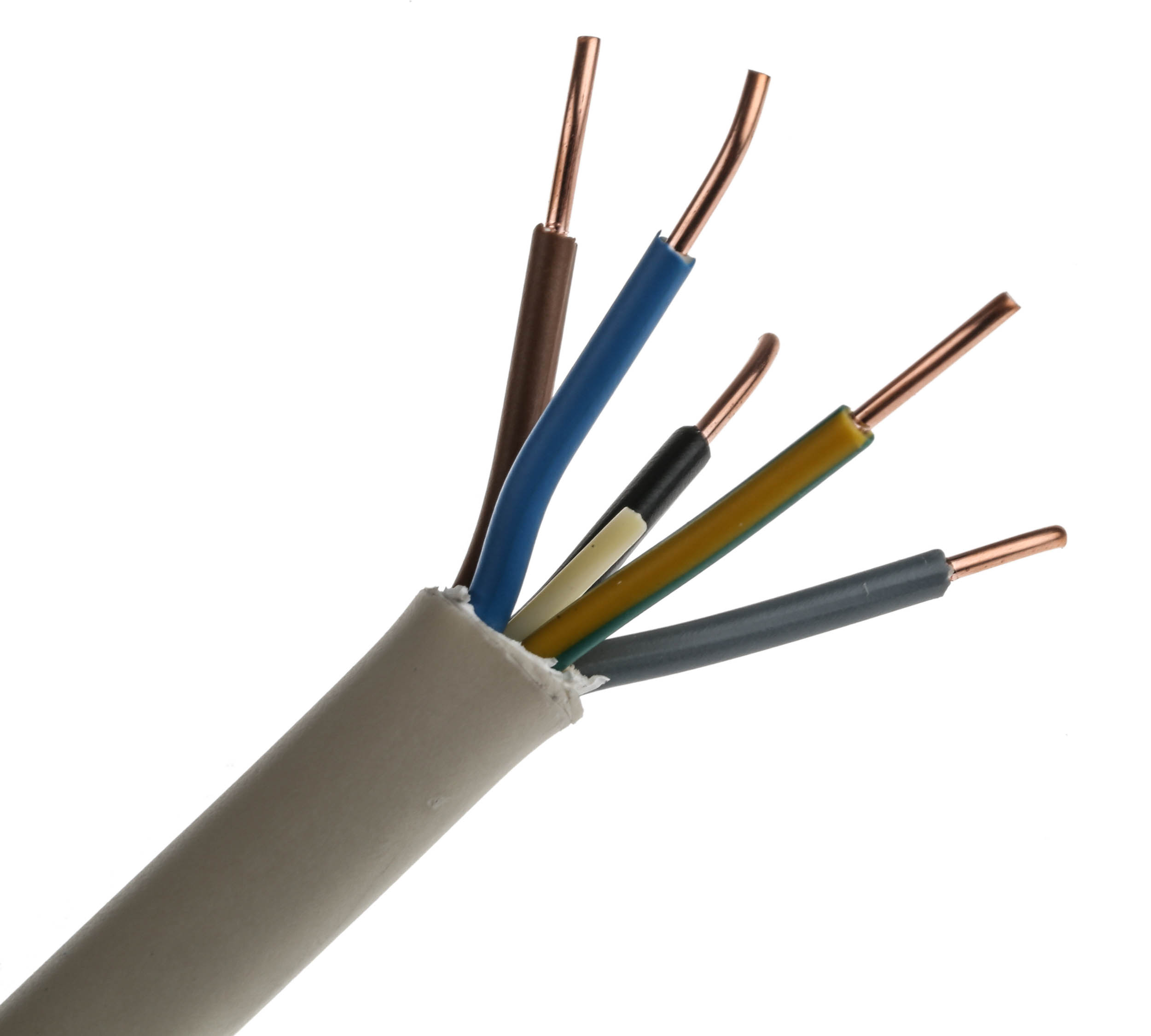 RS PRO NYM-J 2.5 mm² 5 Core Power Cable, Grey PVC, 50m