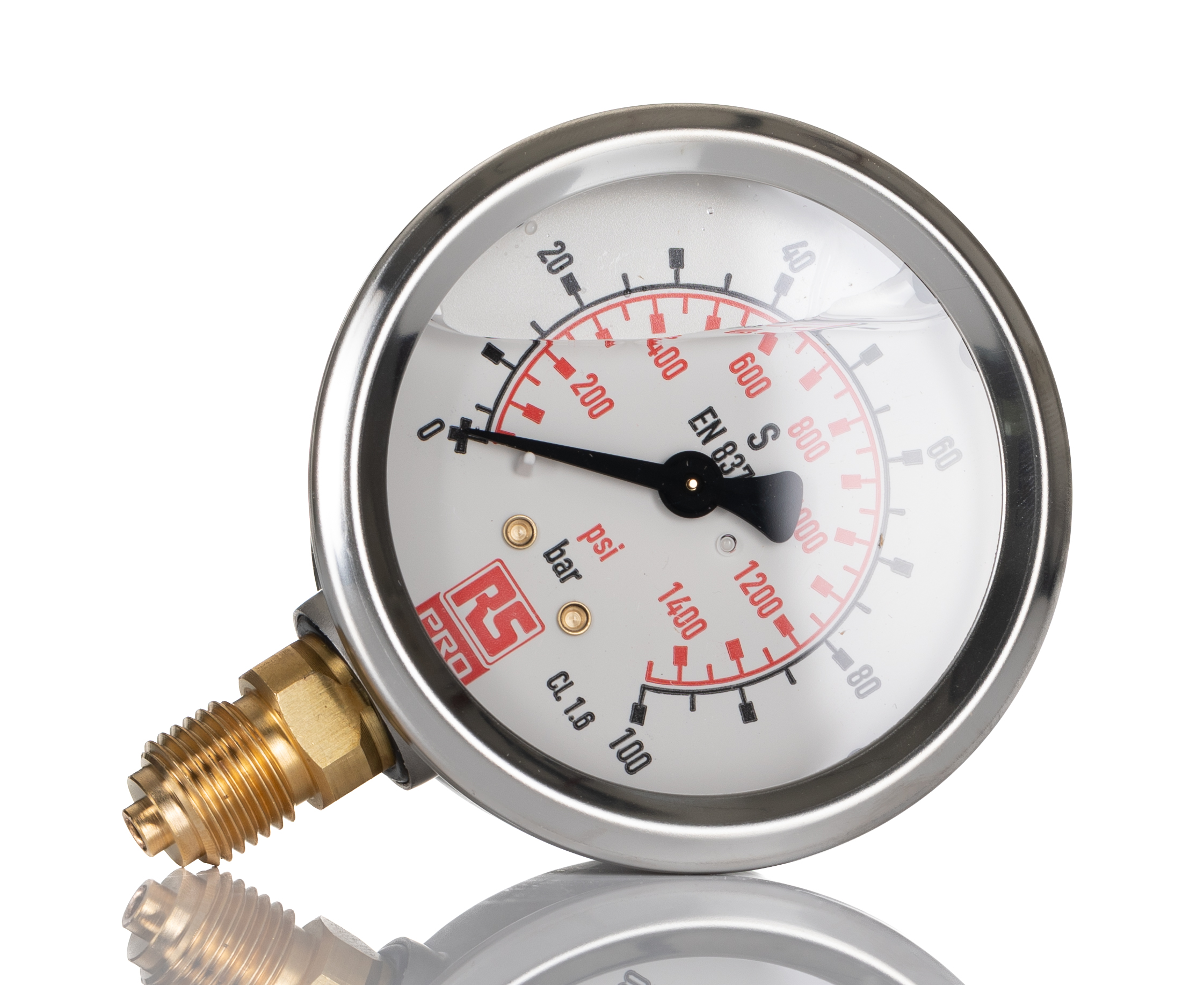 RS PRO G 1/4 Analogue Pressure Gauge 100bar Bottom Entry 63mm Outside Diameter