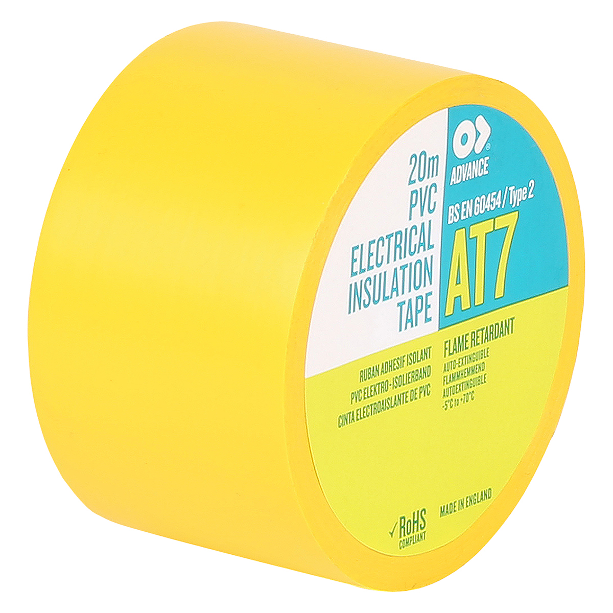 Advance Tapes AT7 Yellow PVC Electrical Tape, 38mm x 20m