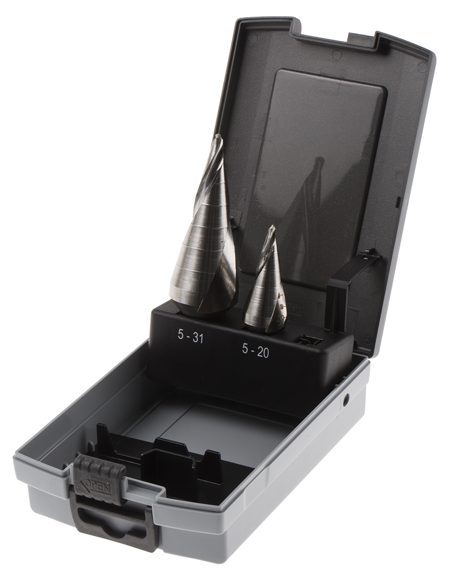 RS PRO 2-Piece Step Drill Bit Set for Metal, 31mm Max, 5mm Min, HSS Bits