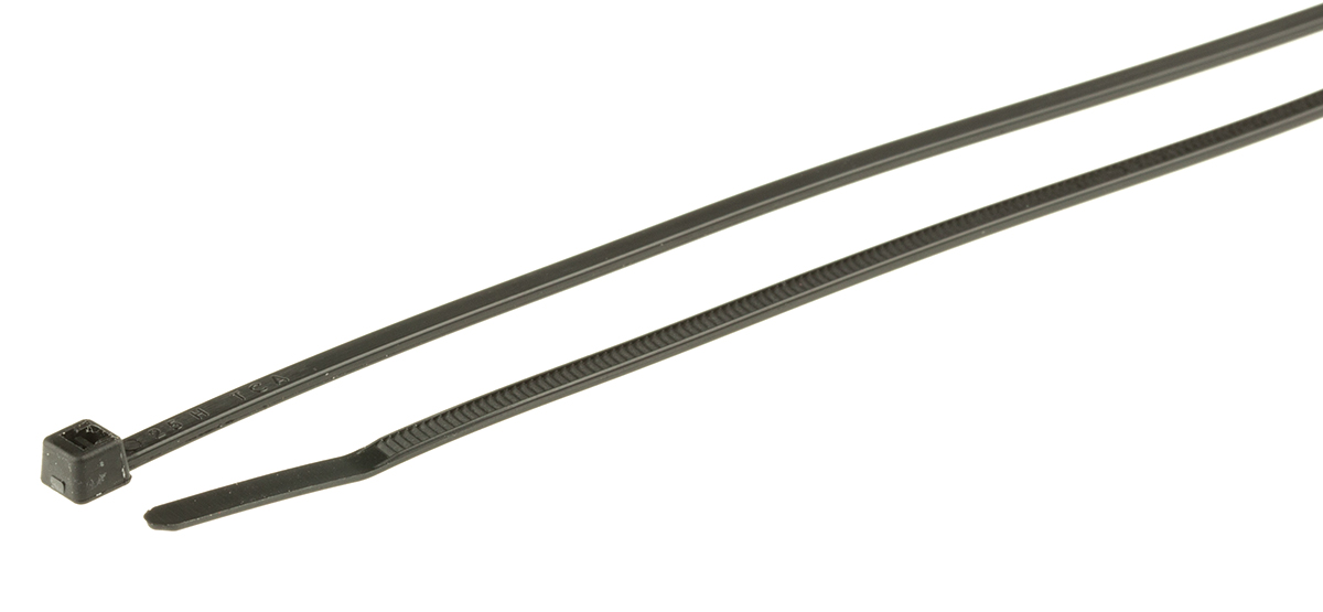 HellermannTyton Cable Tie, UV Resistant, 200mm x 2.5 mm, Black Polyamide 6.6 (PA66), Pk-100