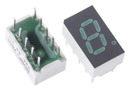 HDSP-A901 Broadcom 7-Segment LED Display, CA Green 475 μcd RH DP 7.6mm