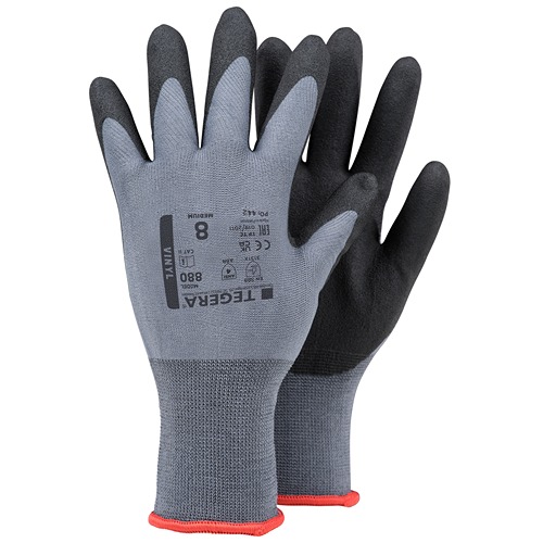 Tegera 880 Black, Grey Nylon Work Gloves, Size 9, Polyvinyl Chloride Coating